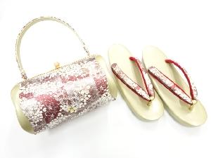 リサイクル　桜模様草履　和装バッグセット（草履23㎝）